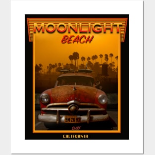 SURFING MOONLIGHT BEACH CALIFORNIA Posters and Art